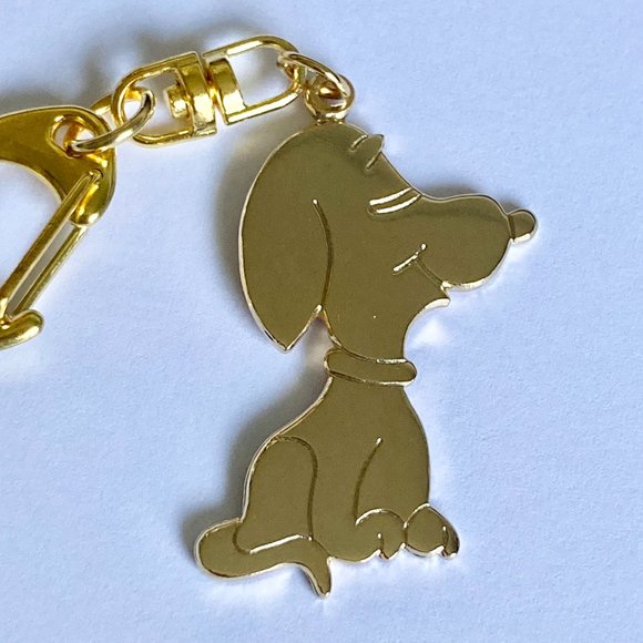 Vintage Snoopy Dog Keychain Keyring Zipper Pull Purse Charm Gold Plated Peanuts - Picture 9 of 12